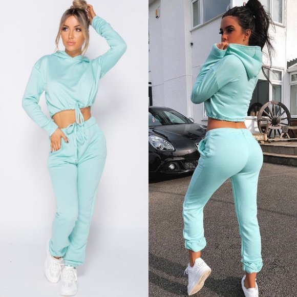 Pants - Hooded Crop Top & Jogger Pants Joggers 2 Piece Set